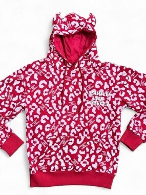 Assholes Live Forever red leopard embroidered horned hoodie